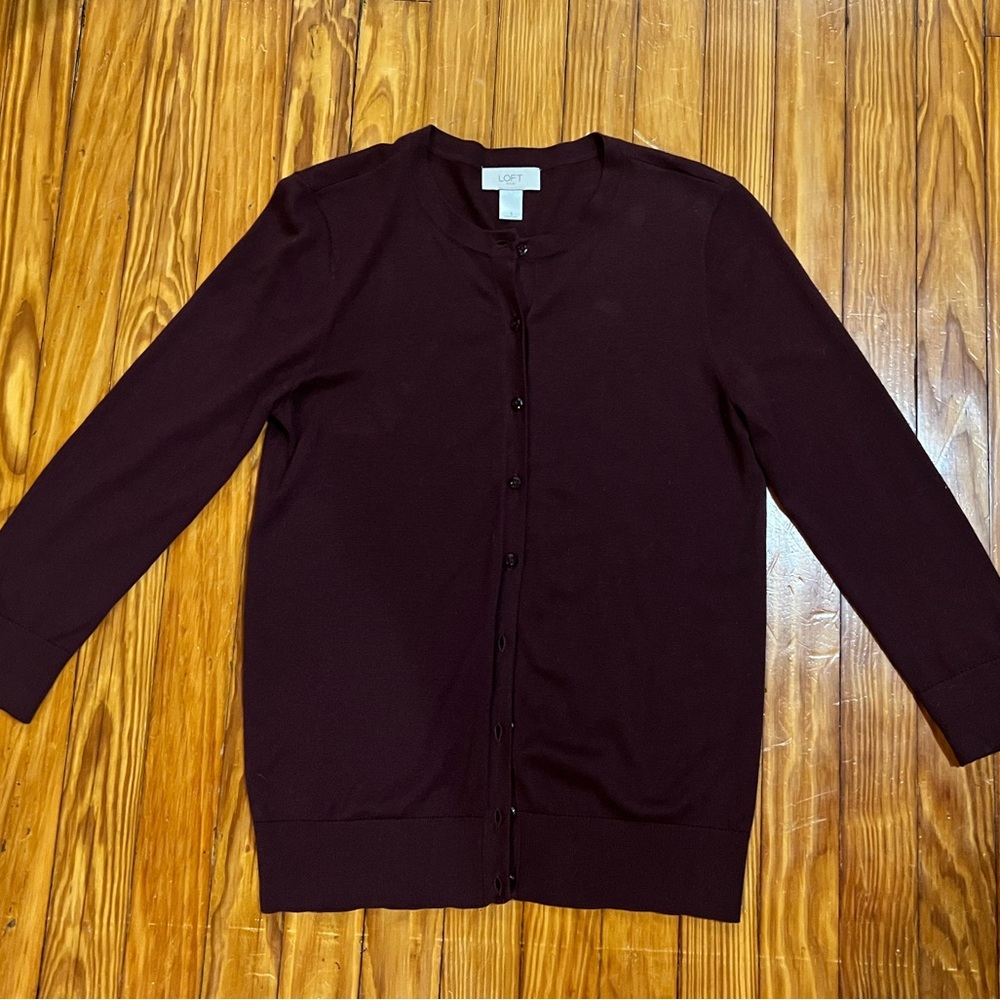 LOFT Burgundy/Purple Cardigan, Size Small